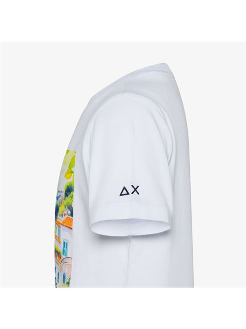 T-shirt in jersey di cotone con stampa bianco/rosso fuoco SUN 68 | T36341/0130